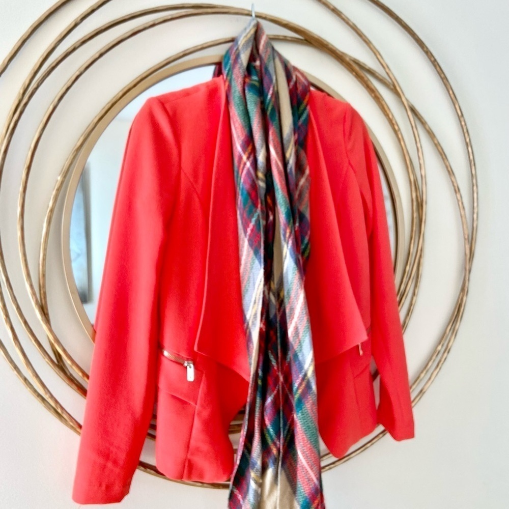 Coral orange waterfall front zipper front pockets blazer S - Picture 7 of 13